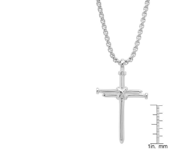 Mens 18k gold plated stainless steel nail cross pendant