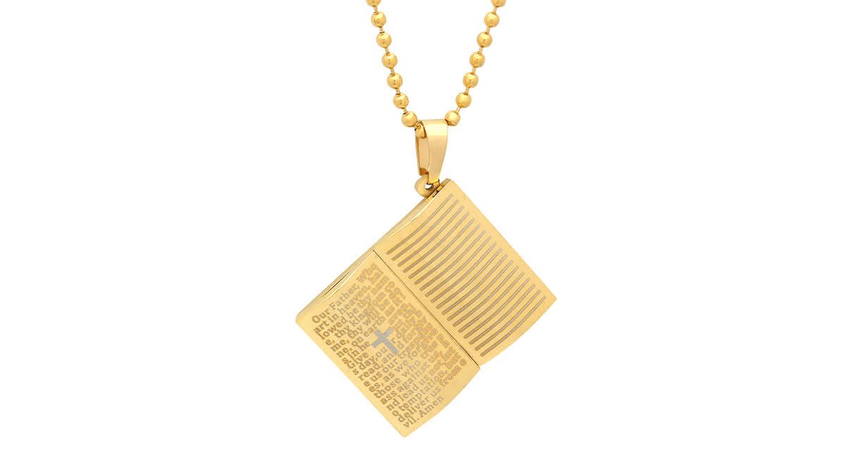18k gold plated stainless steel our father prayer book pendant