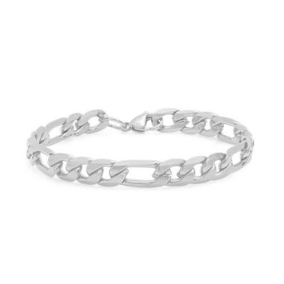 STEELTIME Men's 18k gold plated stainless steel accented figaro chain link bracelet