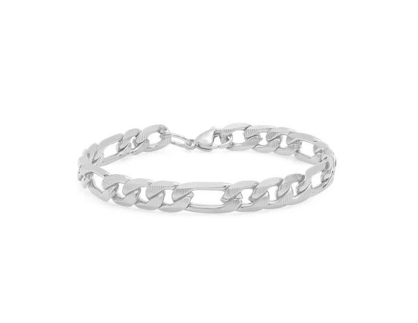 Mens 18k gold plated stainless steel accented figaro chain link bracelet