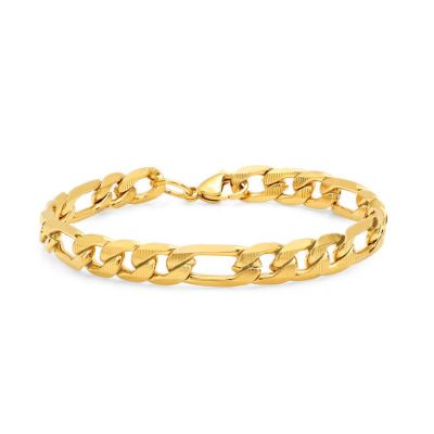 STEELTIME Men's 18k gold plated stainless steel accented figaro chain link bracelet