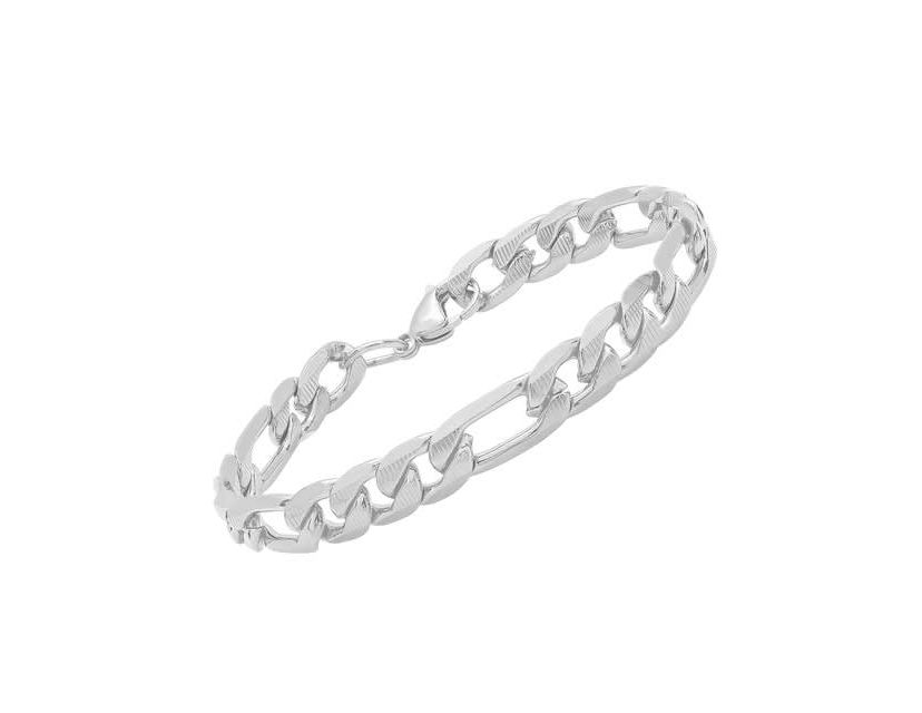Mens 18k gold plated stainless steel accented figaro chain link bracelet