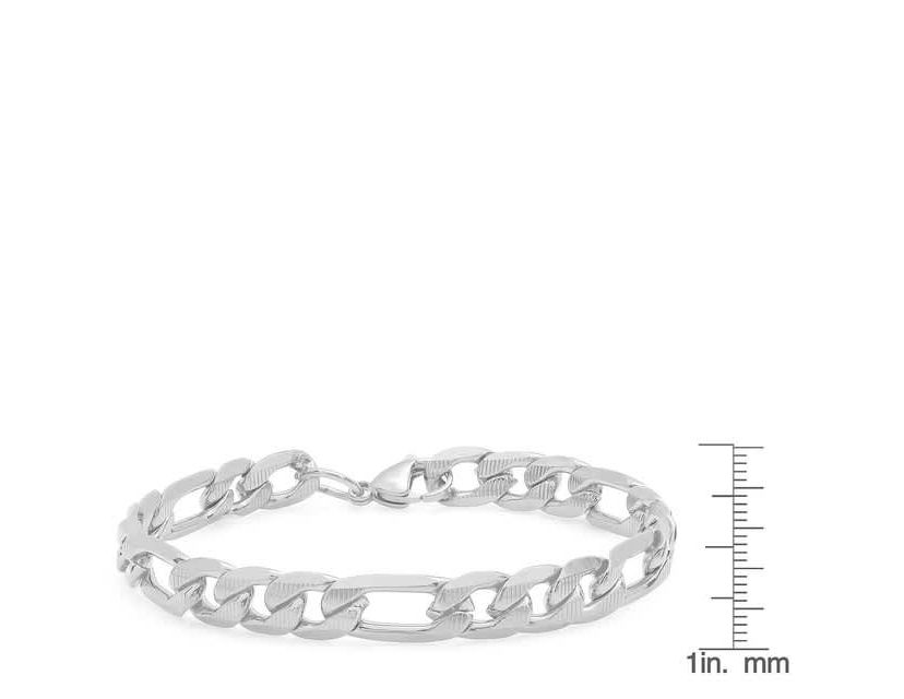 Mens 18k gold plated stainless steel accented figaro chain link bracelet