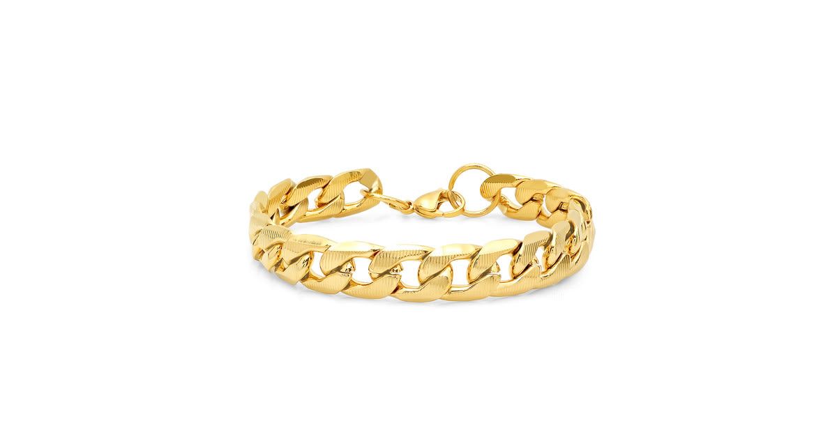 Mens stainless steel accented thick Cuban link chain bracelet