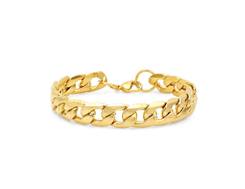 Mens stainless steel accented thick Cuban link chain bracelet