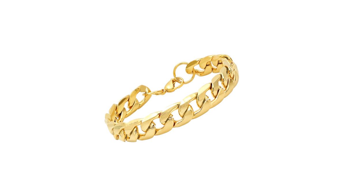 Mens stainless steel accented thick Cuban link chain bracelet