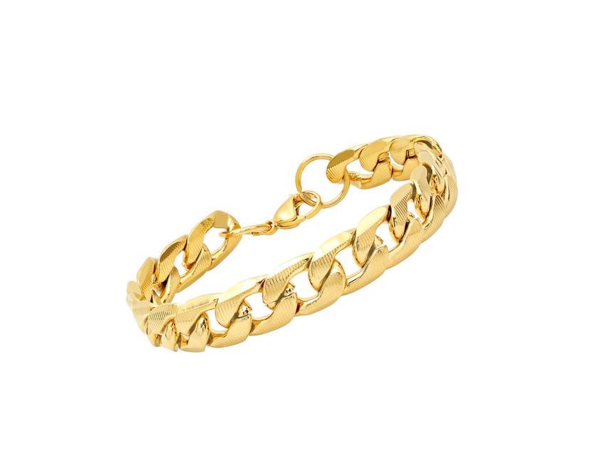 Mens stainless steel accented thick Cuban link chain bracelet