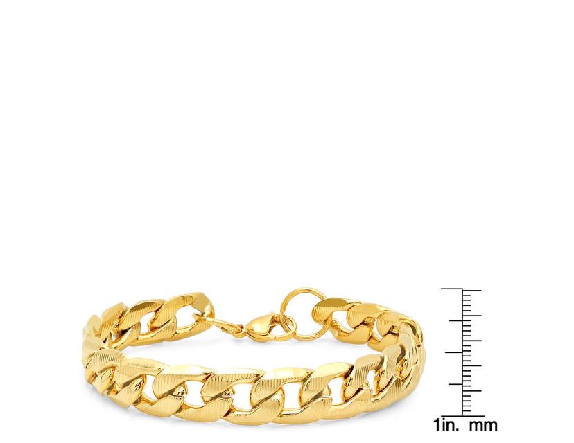 Mens stainless steel accented thick Cuban link chain bracelet
