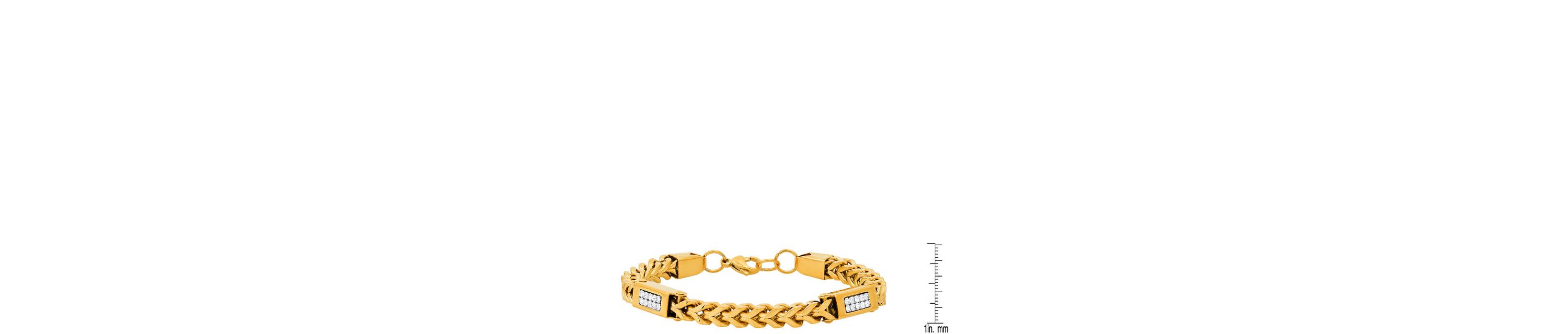 Mens 18k gold plated stainless steel wheat chain and simulated diamonds link bracelet
