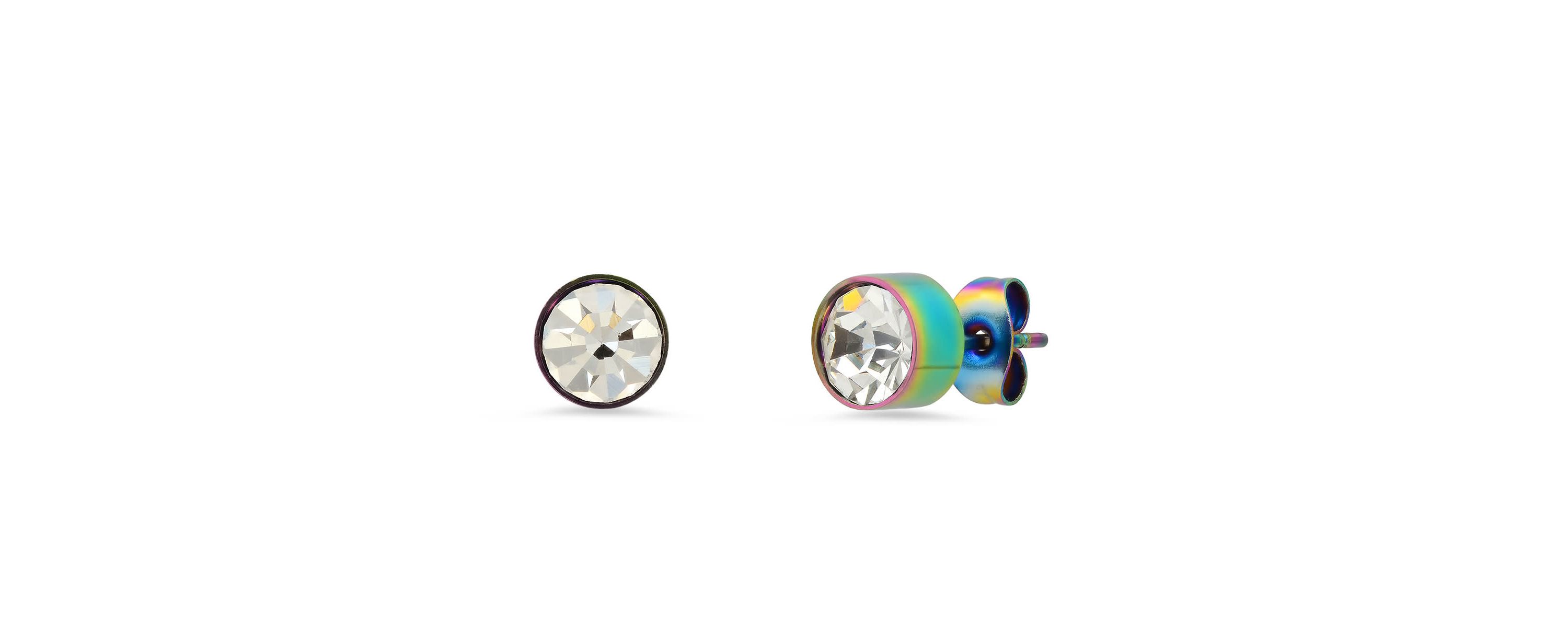 Mens multi ip stainless steel stud earrings adorned with white swarovski crystals