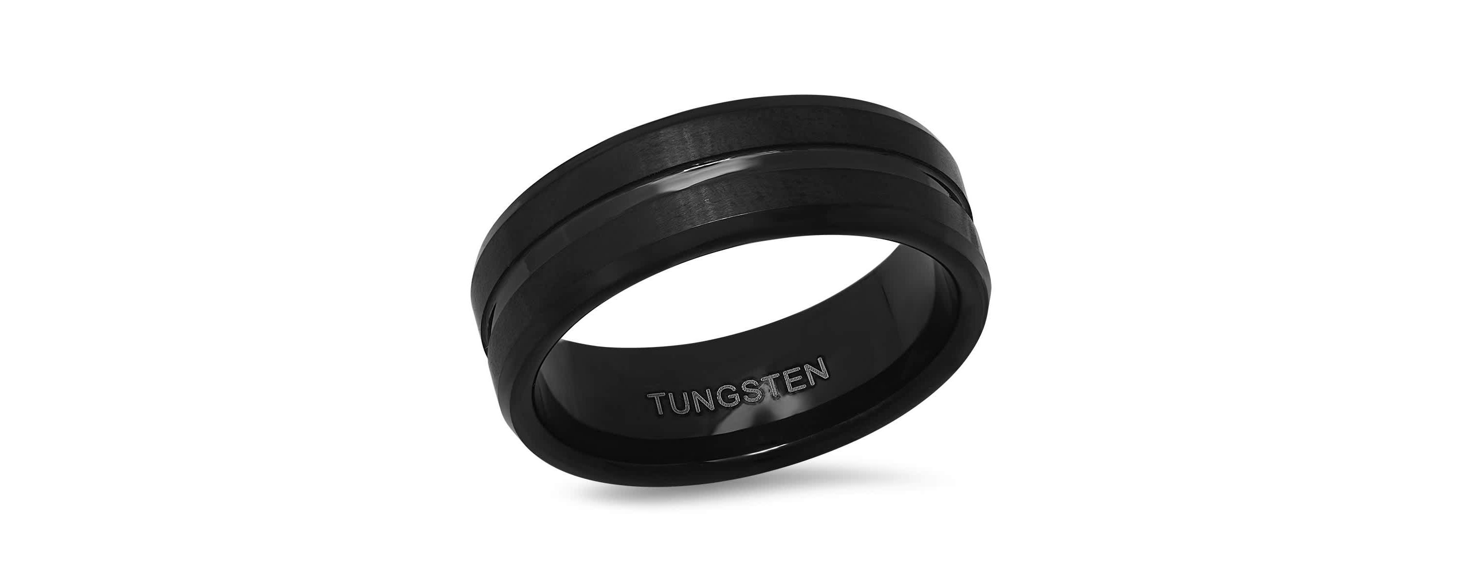Mens black ip tungsten accented ring