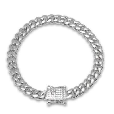 STEELTIME Men's stainless steel Miami Cuban chain bracelet with simulated diamond box clasp