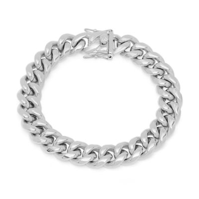 STEELTIME Men's stainless steel Miami Cuban chain link bracelet with box clasp 12mm, Silver