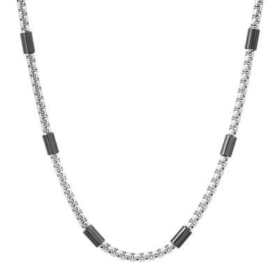 STEELTIME Men's two tone black ip and stainless steel bar & box chain necklace