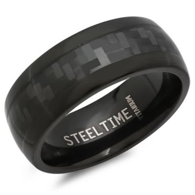 STEELTIME Men's titanium ring with black carbon fiber design, 9