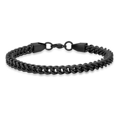 STEELTIME Men's 18k gold plated stainless steel figaro chain bracelet, Black