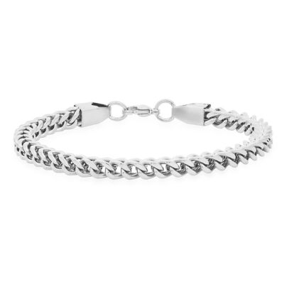 STEELTIME Men's 18k gold plated stainless steel figaro chain bracelet, Silver