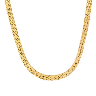 STEELTIME Men's stainless steel flat snake curb chain link necklace, Gold, 24 in