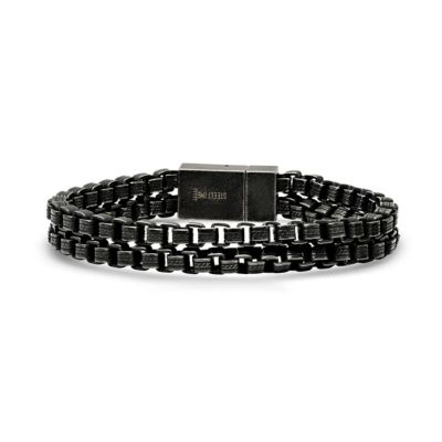 STEELTIME Men's 18k gold plated stainless steel box chain and rounded box chain bracelet, Black