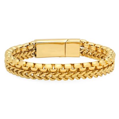 STEELTIME Men's 18k gold plated stainless steel box chain and rounded box chain bracelet