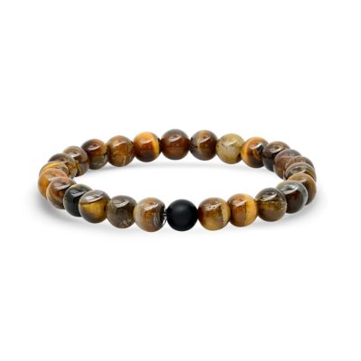 STEELTIME Men's black wood and tiger eye beaded bracelet