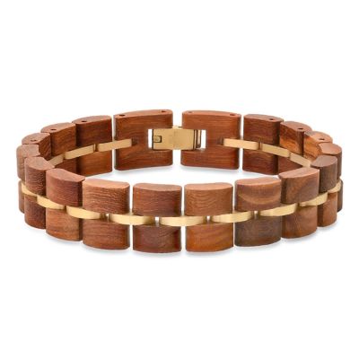 STEELTIME Mens 18k gold plated stainless steel and wood link bracelet