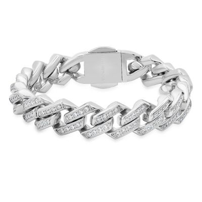 STEELTIME Lab Created Men's stainless steel and simulated diamonds ice out miami thick cuban link bracelet