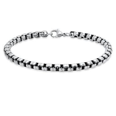 STEELTIME Men's stainless steel rounded box chain bracelet, Silver