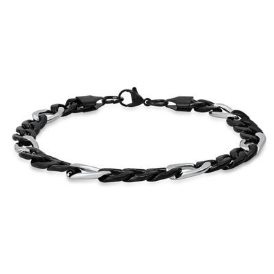 STEELTIME Men's two tone black ip and stainless steel figaro chain bracelet