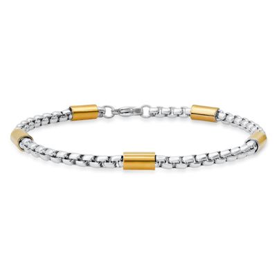 STEELTIME Men's two tone stainless steel and 18k gold plated bar & box chain bracelet