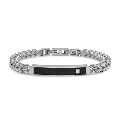 STEELTIME Men's stainless steel box chain link bracelet with black carbon fiber