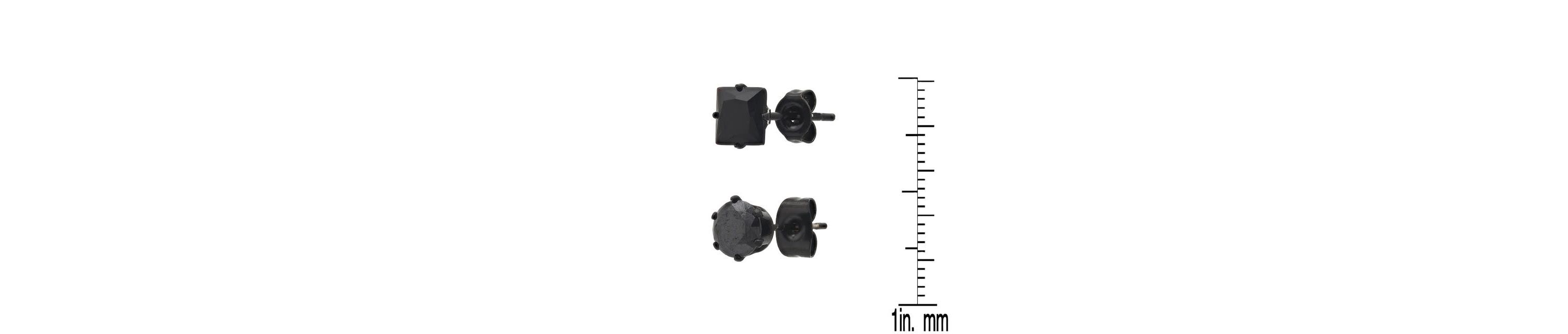 Mens 2pc set black ip stainless steel and princess & round cut simulated black diamonds stud earrings