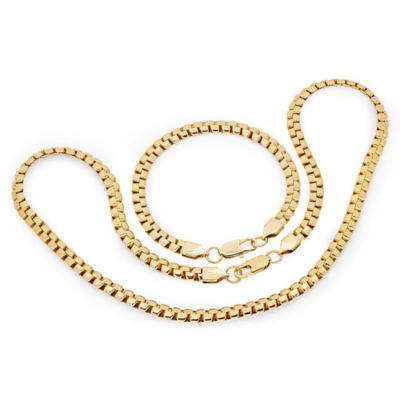 STEELTIME Men's 18KT Gold plated stainless steel flat box chain bracelet/necklace se