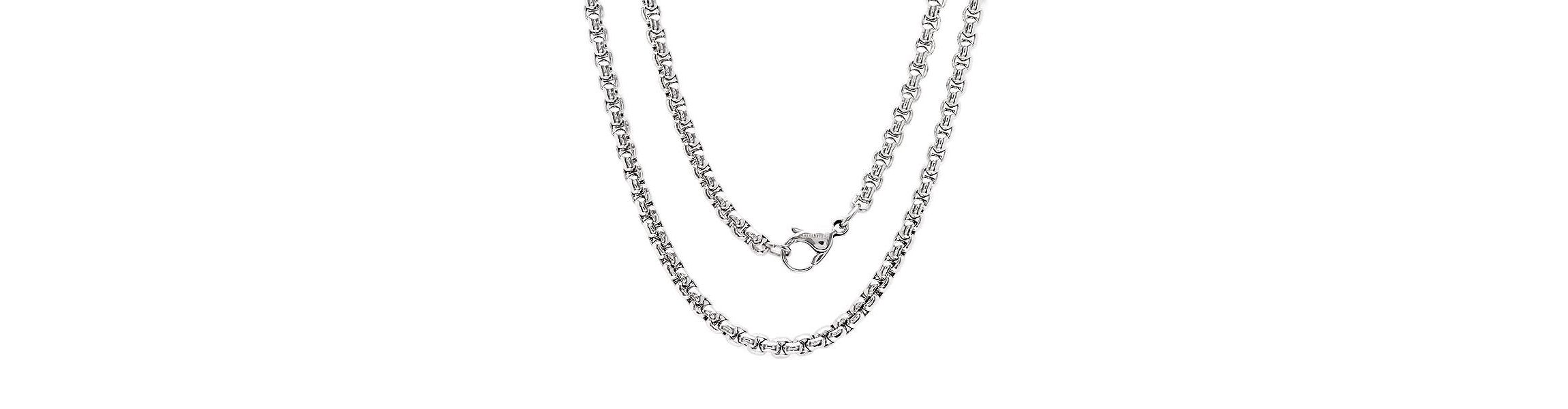 Mens stainless steel rounded box chain necklace in 16", 18", 24", and 30"