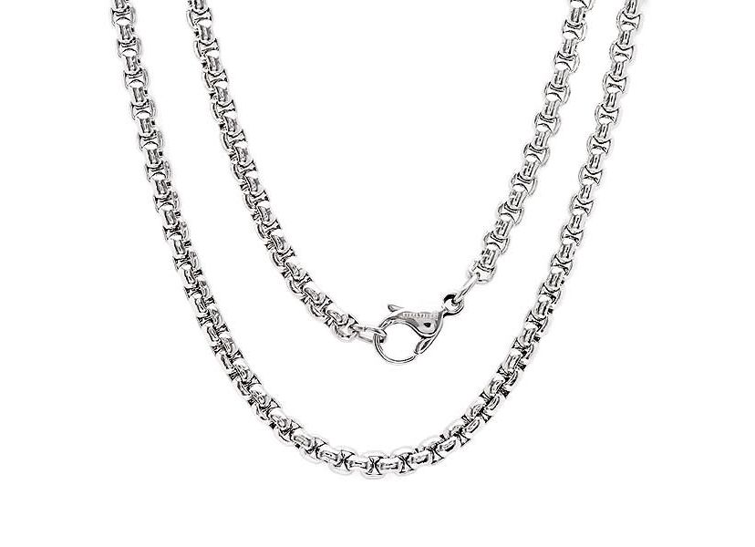 Mens stainless steel rounded box chain necklace in 16", 18", 24", and 30"