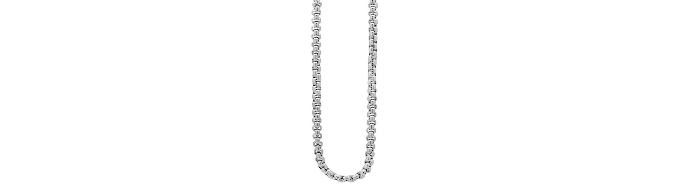 Mens stainless steel rounded box chain necklace in 16", 18", 24", and 30"