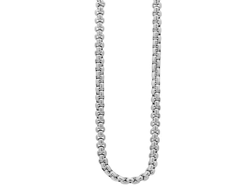 Mens stainless steel rounded box chain necklace in 16", 18", 24", and 30"