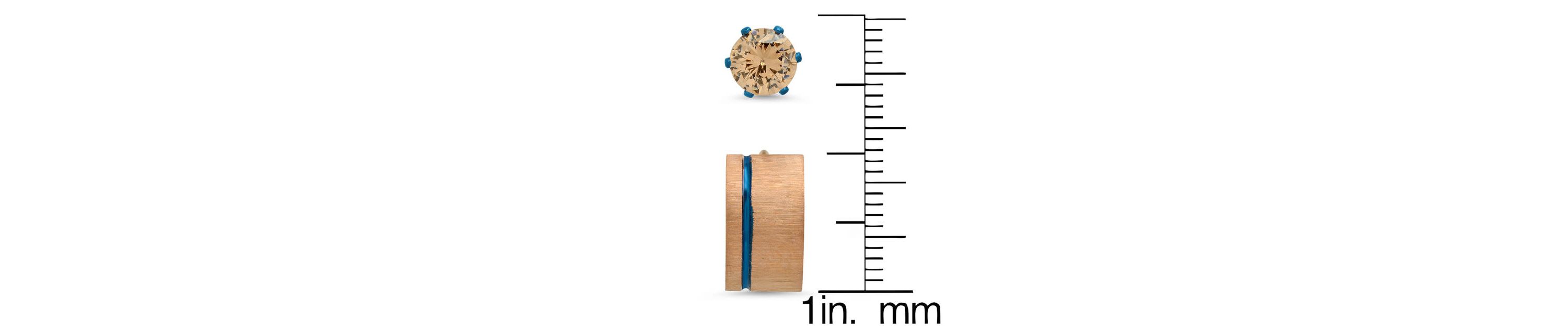 Mens two tone blue ip and 18k rose gold plated stainless steel huggies/simulated peach diamond stud earrings 2pc set
