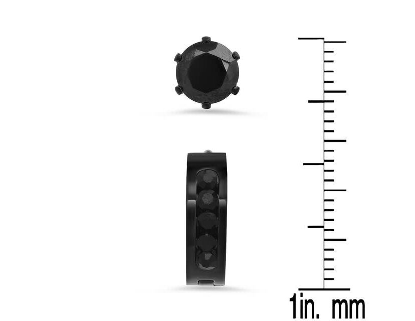 Mens black ip stainless steel and simulated diamonds stud/huggie earrings set
