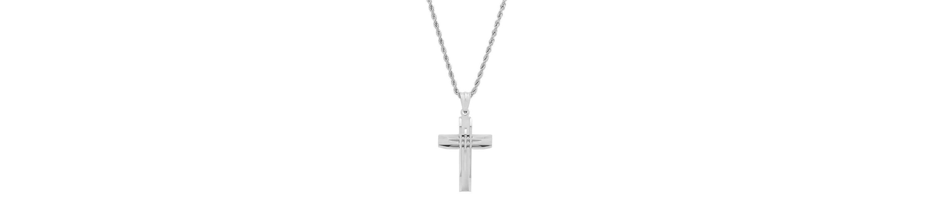 Stainless steel cut accented cross pendant