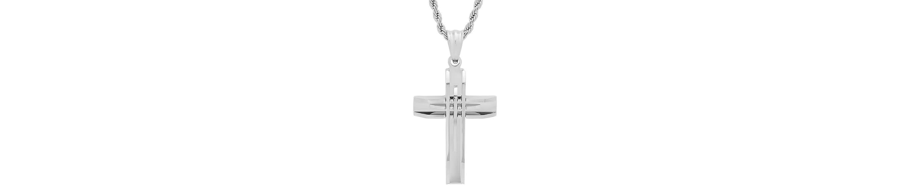 Stainless steel cut accented cross pendant