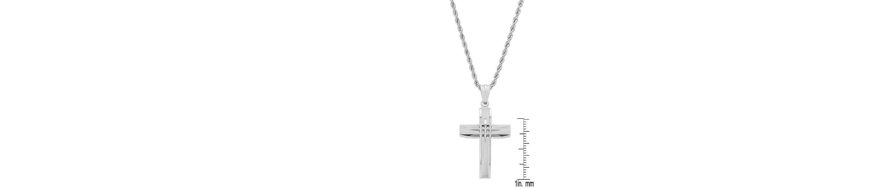Stainless steel cut accented cross pendant