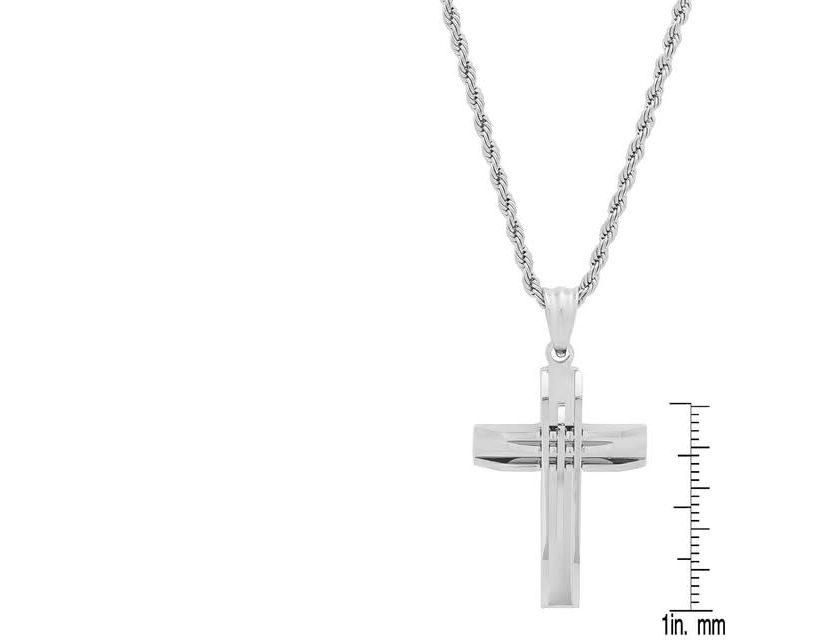 Stainless steel cut accented cross pendant