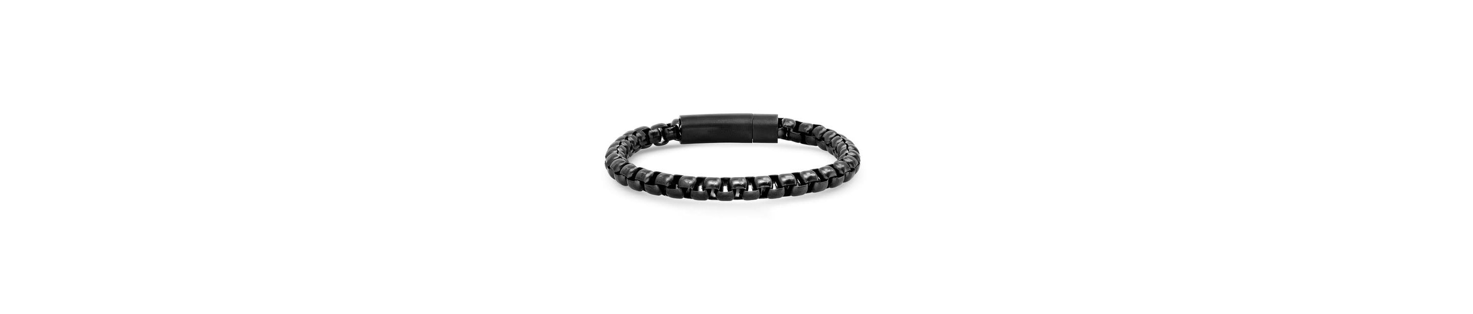 Mens black ip stainless steel round box link bracelet