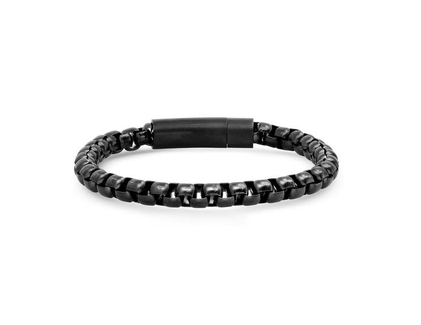 Mens black ip stainless steel round box link bracelet