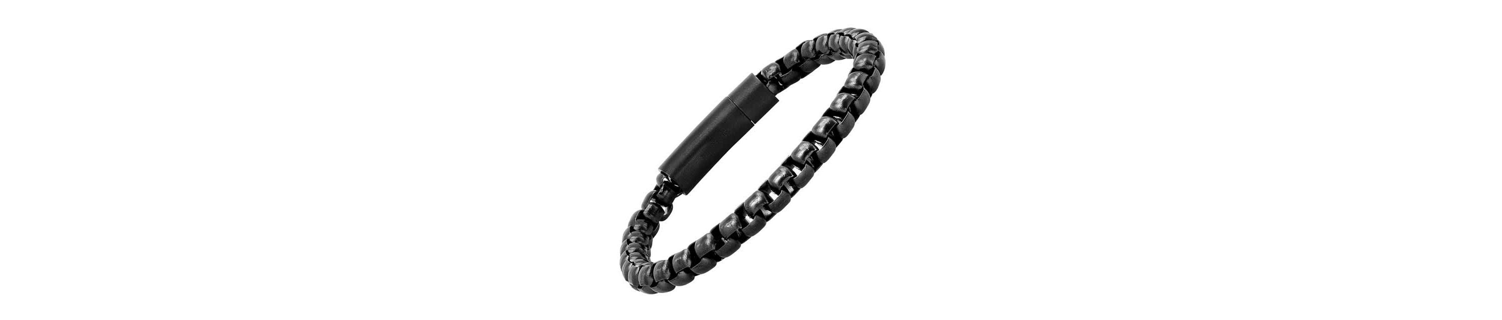 Mens black ip stainless steel round box link bracelet