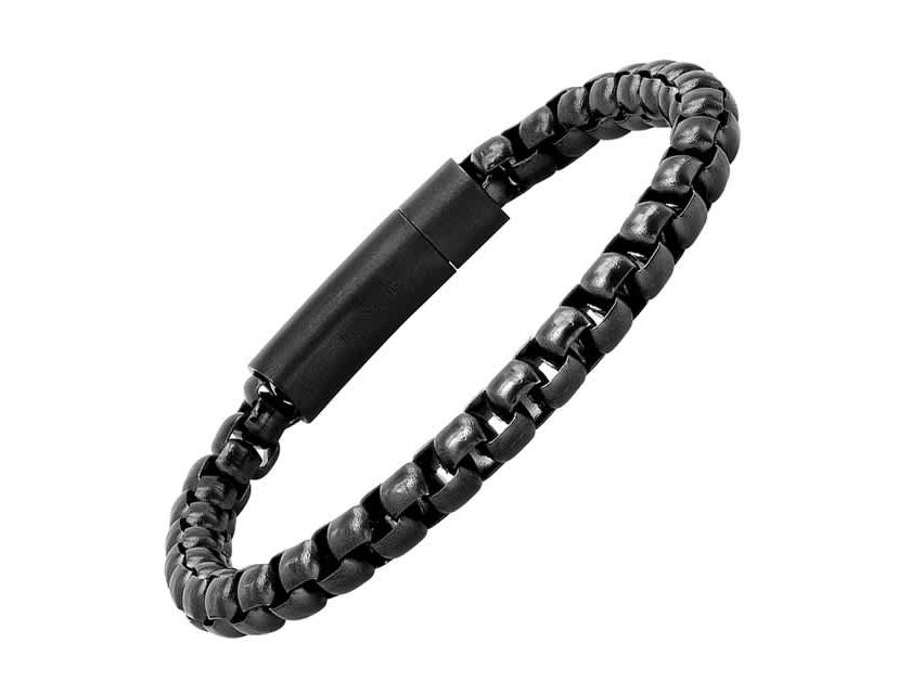 Mens black ip stainless steel round box link bracelet