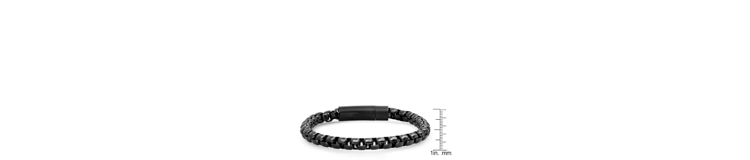 Mens black ip stainless steel round box link bracelet
