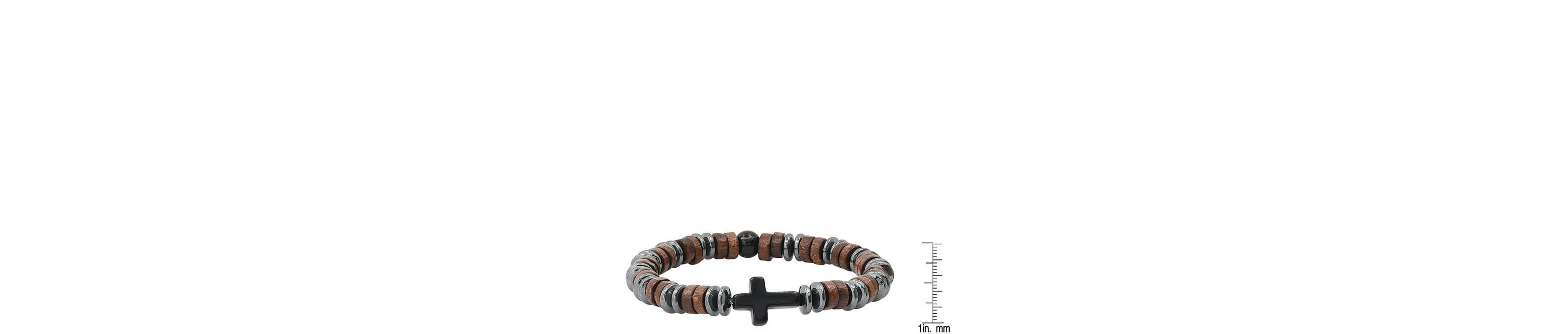 Mens hematite, wood and black agate beaded bracelet