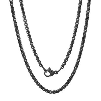 STEELTIME Men's black ip stainless steel box chain necklace, 30 in